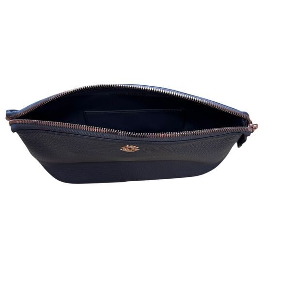 Dagne Dover Lola Gray Pebbled Leather Cosmetic Zip Pouch Makeup Toiletry Bag - Picture 3 of 13